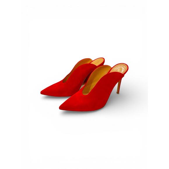 Gianvito Rossi Shoes - Gianvito Rossi Red Suede Mules Stiletto Pumps Size 37 6.5